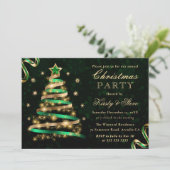グリーン&金ゴールドスパークリボンツリークリスマスパーティー 招待状 (スタンド正面)