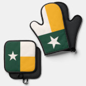 グリーン&金ゴールドテキサス州州旗 鍋つかみ&鍋敷きセット (正面/裏面)