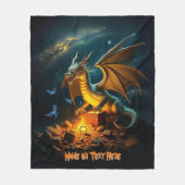 グリーン&金ゴールドドラゴンガードトレジャー フリースブランケット (正面)