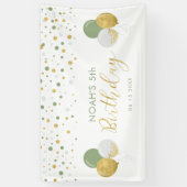 グリーン&金ゴールドバルーン5th子供の誕生日バナー 横断幕 (縦)