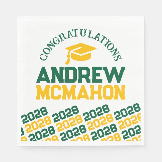 グリーン&金ゴールドパーソナライズされた卒業パーティー紙 スタンダードランチョンナプキン (正面)