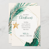 グリーン&金ゴールドパームツリートロピカルビーチクリスマス シーズンカード (正面/裏面)