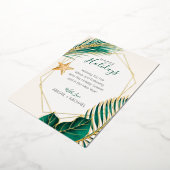 グリーン&金ゴールドパームツリートロピカルビーチクリスマス 箔シーズンカード (回転した状態)