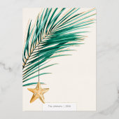 グリーン&金ゴールドパームツリートロピカルビーチクリスマス 箔シーズンカード (裏面)