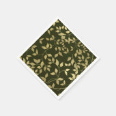 グリーン&金ゴールドフェイクフォイル葉ボタン結婚ズ スタンダードカクテルナプキン (角)