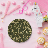 グリーン&金ゴールドフェイクフォイル葉ボタン結婚ズ ペーパープレート (パーティー)