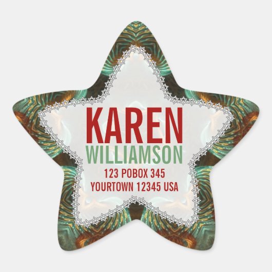 グリーン&金ゴールドフラクタルアート名前をカスタムするスタースティッカー 星シール (正面)