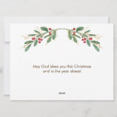 グリーン&金ゴールドフリーレッドベリークリスマス祈りの言葉 シーズンカード (裏面)