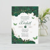 グリーン&金ゴールドフローラバタフライエレガントキンセアニェラ 招待状 (スタンド正面)