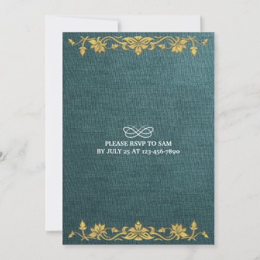 グリーン&金ゴールドフローラ刺繍結婚式招待状 招待状 (裏面)