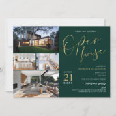 グリーン&金ゴールドプロパティフライヤーオープンハウスフォーフォト 招待状 (正面)
