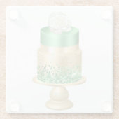 グリーン&金ゴールドホリデークリスマスケーキ ガラスコースター (裏面)