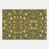 グリーン&金ゴールドホリークリスマス ラッピングペーパーシート (正面)