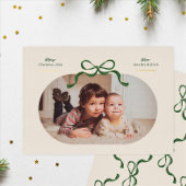 グリーン&金ゴールドボウ | メリークリスマス | 楕円形の写真 箔シーズンカード