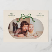 グリーン&金ゴールドボウ | メリークリスマス | 楕円形の写真 箔シーズンカード (正面)