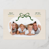 グリーン&金ゴールドボウ | 最も幸せな休日 | 楕円形の写真 箔シーズンカード (正面)