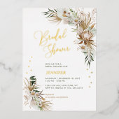 グリーン&金ゴールドボホボタニカルブライダルシャワー 箔招待状 (正面)