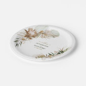 グリーン&金ゴールドボホボタニカル秋/ウィンターウェディング ペーパープレート (アングル)