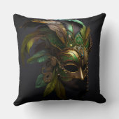 グリーン&金ゴールドマーディグラスマスク&フェザー クッション (裏面)