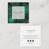 グリーン&金ゴールドマーブルマラカイトストーンスクエア スクエア名刺 (正面/裏面)