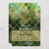 グリーン&金ゴールドマーメイドグはかりで測ラムブライダルシャワー 招待状 (正面/裏面)