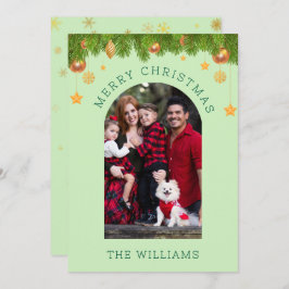 グリーン&金ゴールドメリークリスマスカスタムワンフォト シーズンカード