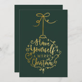 グリーン&金ゴールドメリーリトルクリスマスボーブル シーズンカード (正面/裏面)