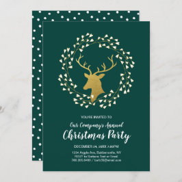 グリーン&金ゴールドモダンクリスマスホリデーディナーパーティー 招待状