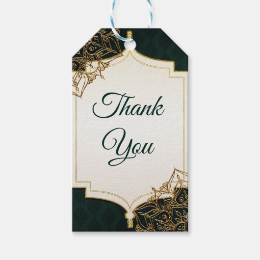 グリーン&金ゴールドモロッコアラビアンナイト結婚式の引き出物 ギフトタグ (正面)