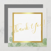 グリーン&金ゴールドユーカリサンキューカード 招待状 (正面/裏面)