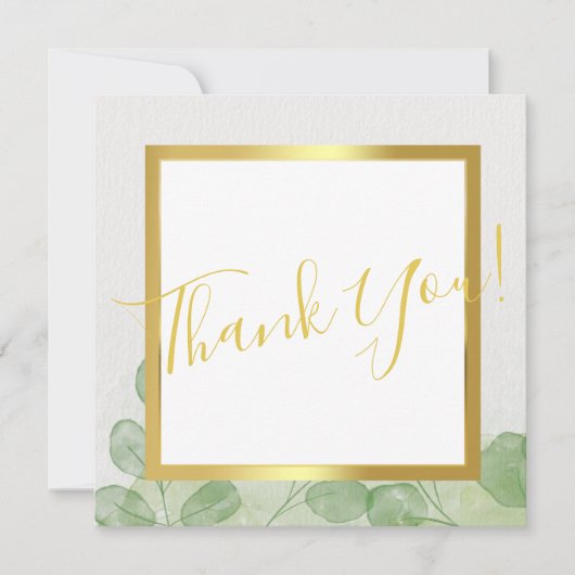 グリーン&金ゴールドユーカリサンキューカード 招待状 (正面)