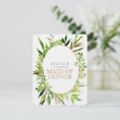 グリーン&金ゴールドリーフ私のメイド・オブ・オーナー(花嫁付き添い人) 招待状 (スタンド正面)