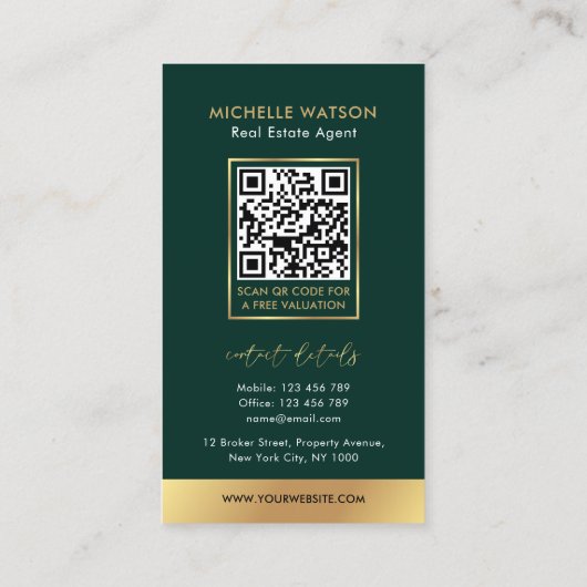グリーン&金ゴールドロゴシック公証人実在不動産QRコード 名刺 (裏面)
