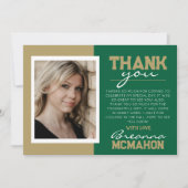 グリーン&金ゴールド卒業2写真サンキューカード 招待状 (正面)