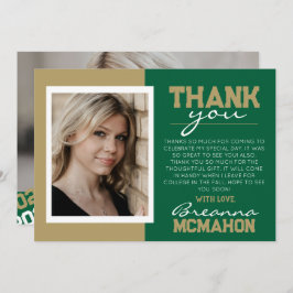 グリーン&金ゴールド卒業2写真サンキューカード 招待状