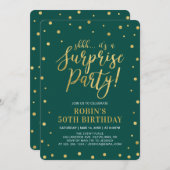 グリーン&金ゴールド大人50thサプライズ誕生日パーティー 招待状 (正面/裏面)