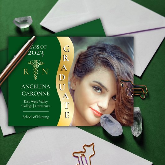 グリーン |金ゴールド大学院生Wave Caduceus RN看護グラード 案内状