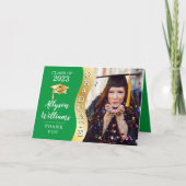 グリーン |金ゴールド大学院生Wave Grad Cap写真 サンキューカード (正面)