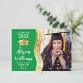 グリーン |金ゴールド大学院生Wave Grad Cap写真 サンキューカード (スタンド正面)