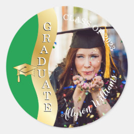 グリーン |金ゴールド大学院生Wave Grad Cap写真 ラウンドシール