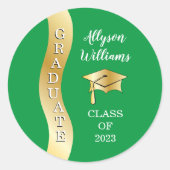 グリーン |金ゴールド大学院Wave Grad Cap ラウンドシール (正面)