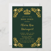 グリーン&金ゴールド王室のクラウンダマスクブライダルシャワー 招待状 (正面)