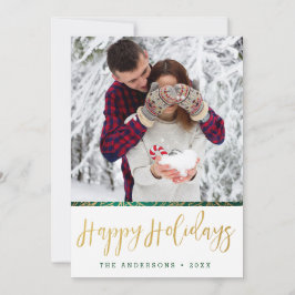 グリーン&金ゴールド華美ハッピーホリデー シーズンカード