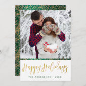 グリーン&金ゴールド華美ハッピーホリデー シーズンカード (正面/裏面)