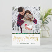 グリーン&金ゴールド華美ハッピーホリデー シーズンカード (スタンド正面)