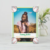 グリーン&金ゴールド野球の卒業 案内状 (スタンド正面)