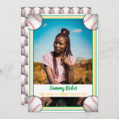 グリーン&金ゴールド野球の卒業 案内状 (正面/裏面)