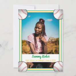 グリーン&金ゴールド野球の卒業 案内状