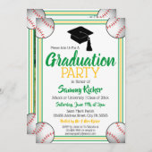 グリーン&金ゴールド野球卒業パーティー 招待状 (正面/裏面)