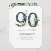 グリーン·金ゴールド90誕生日招待状CR 招待状 (正面/裏面)